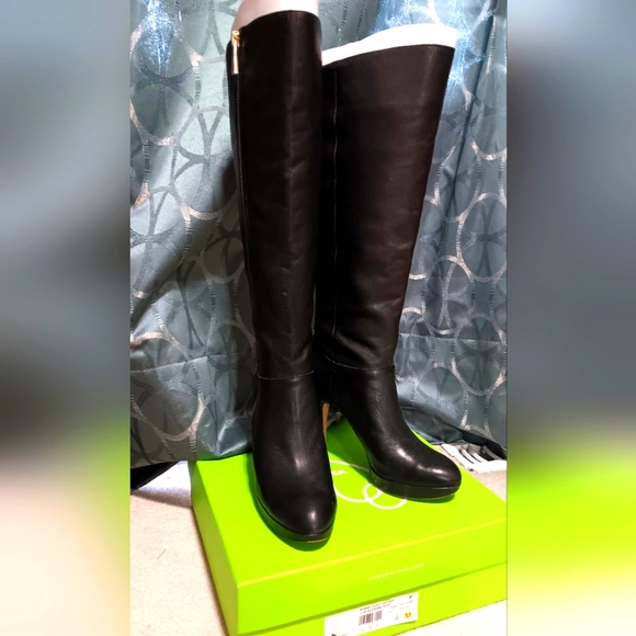 Vince Camuto tall leather boots in dark brown - Picture 1 of 5